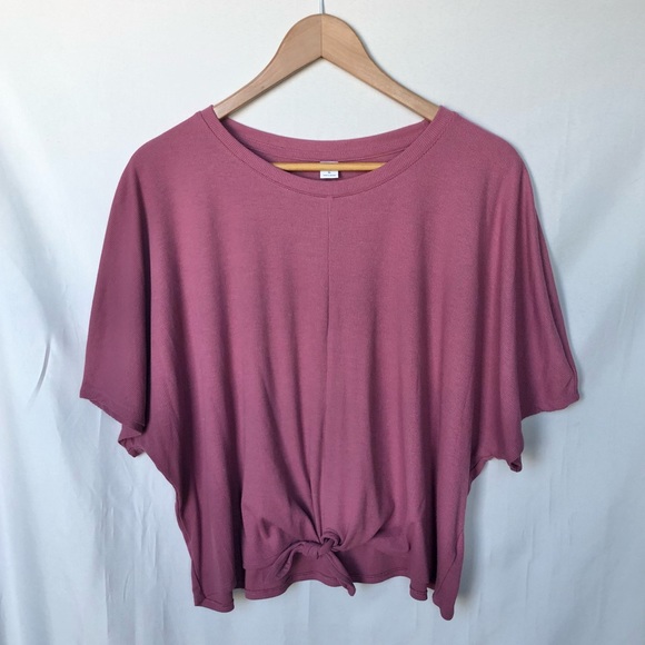 Old Navy Ribbed Tie Front Drop Sleeve Tee in Dusty Pink - Picture 2 of 11